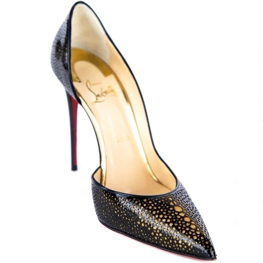 Christian Louboutin very rare laser cut detail blk/gold Galu Pump 100mm EU37